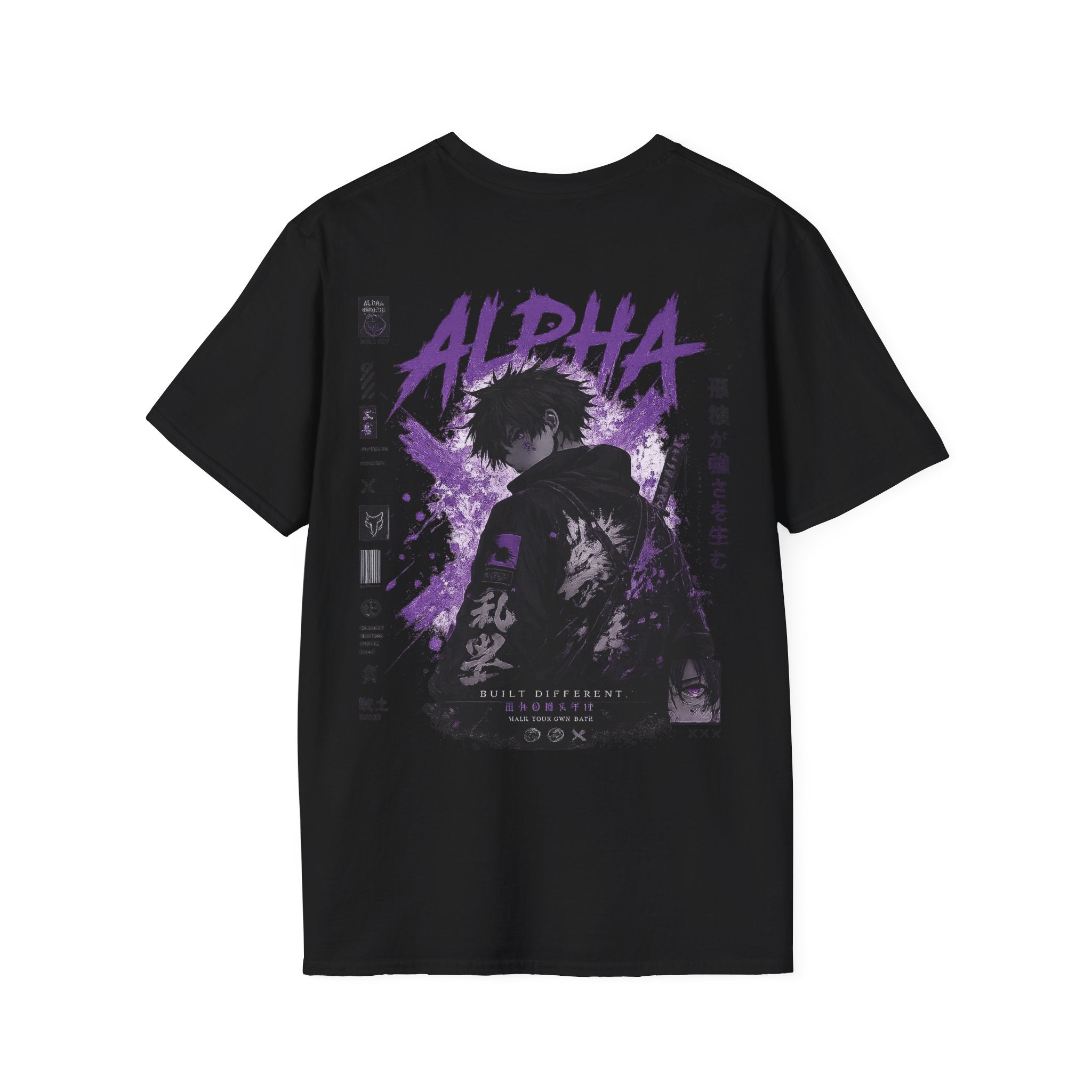 Alpha Anime Graphic T-Shirt — Purple Streetwear Shirt Design