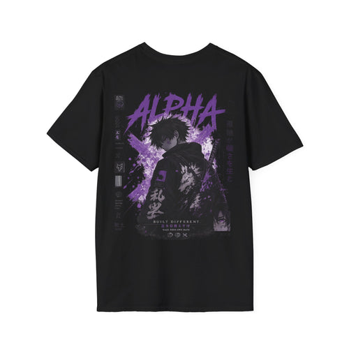 Alpha Anime Graphic T-Shirt — Purple Streetwear Shirt Design