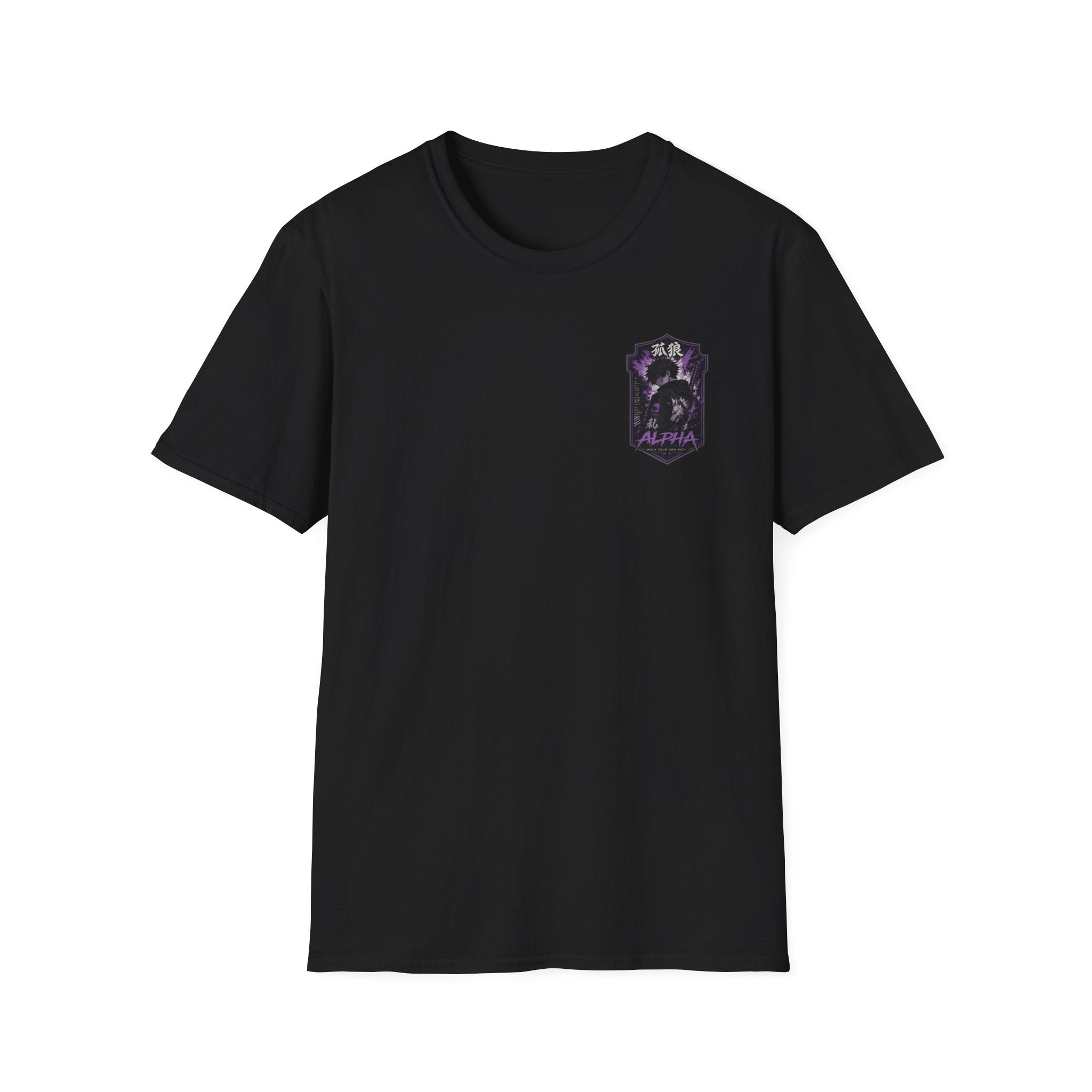 Alpha Anime Graphic T-Shirt — Purple Streetwear Shirt Design