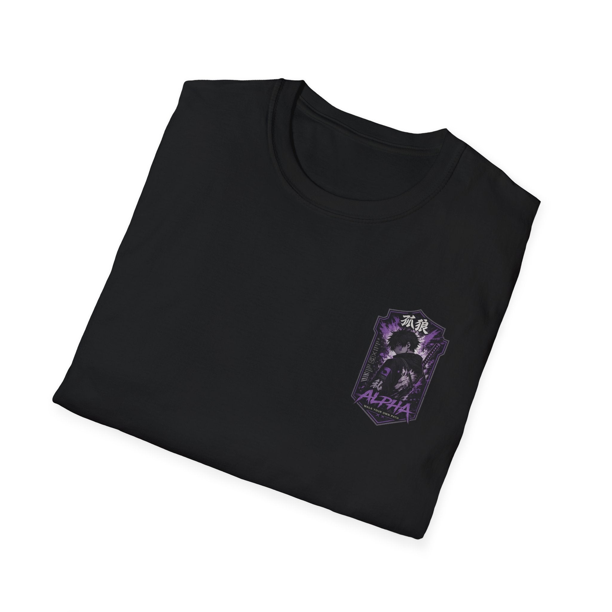 Alpha Anime Graphic T-Shirt — Purple Streetwear Shirt Design